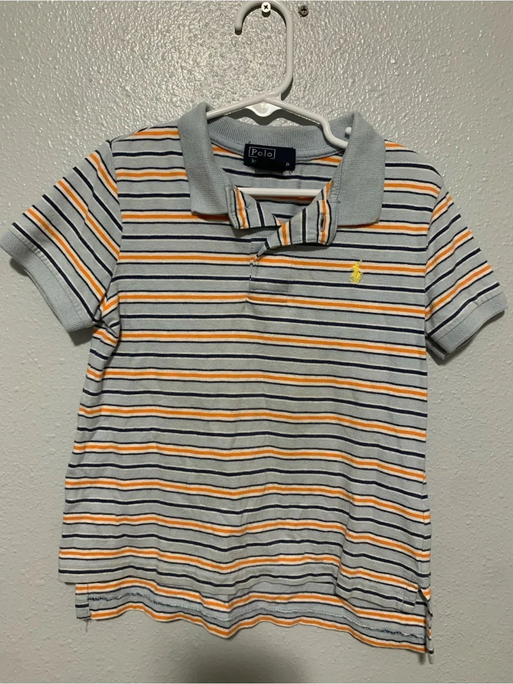 Ralph Lauren Light Blue Striped Polo with Orange & Navy Accents